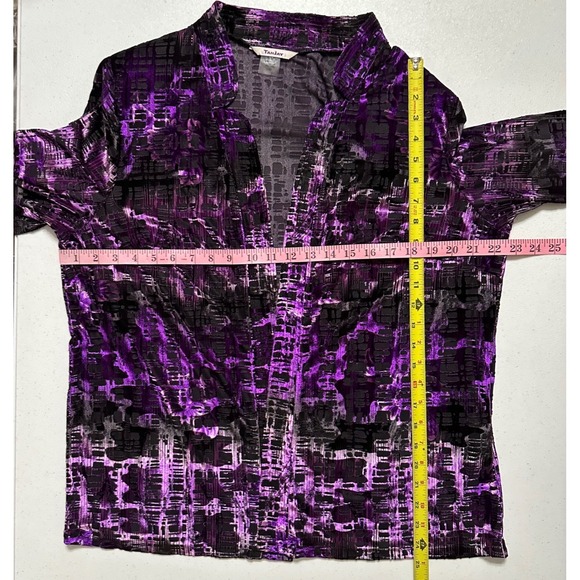 TanJay Purple Black Burnout Velvet Open Front Cardigan & Studded Tank Top Sz L - Picture 8 of 10